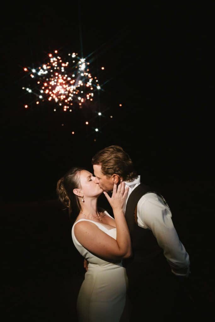 A newly married couple in the river hills at Blue Sky Ranch