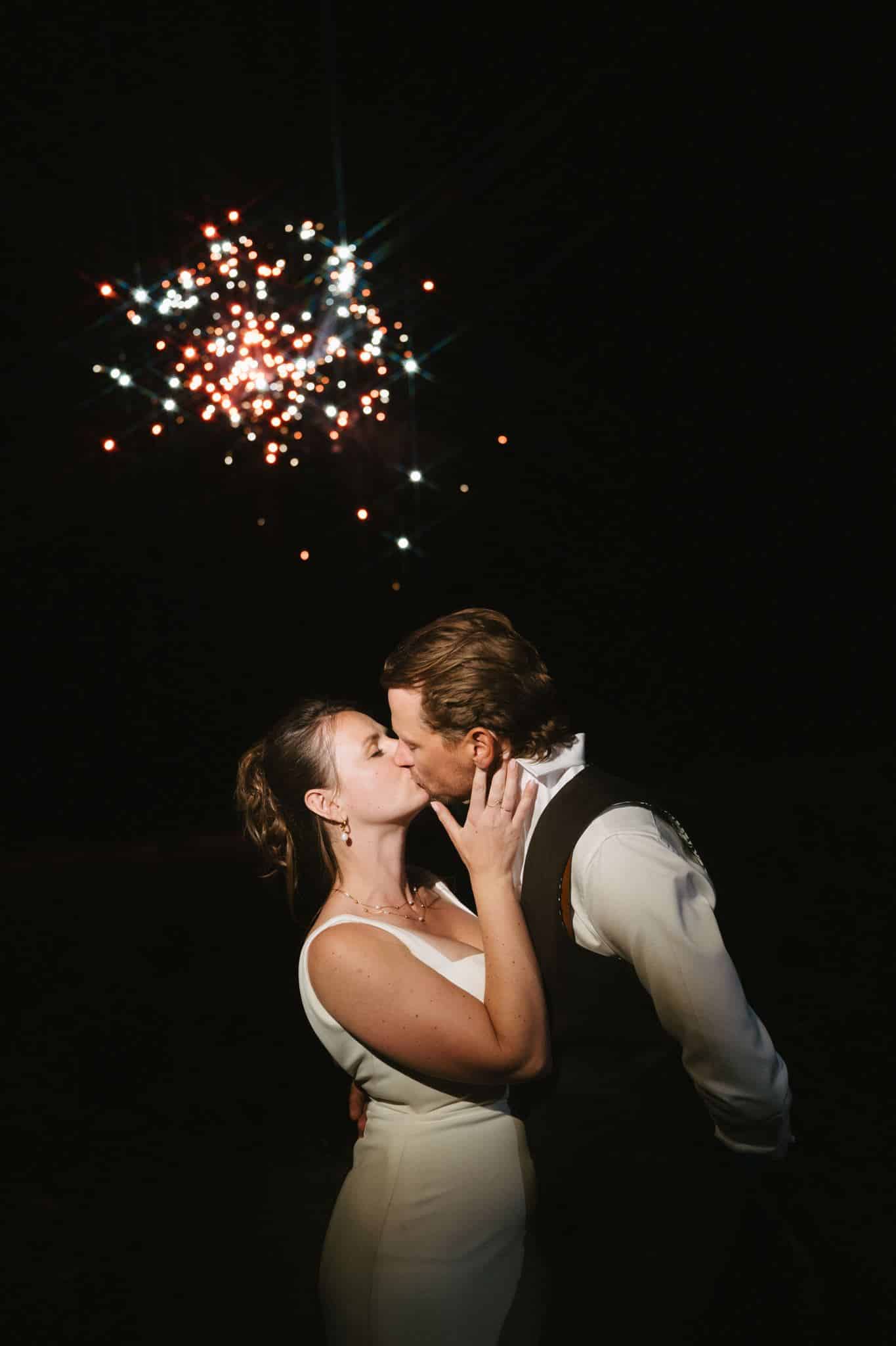 A newly married couple in the river hills at Blue Sky Ranch