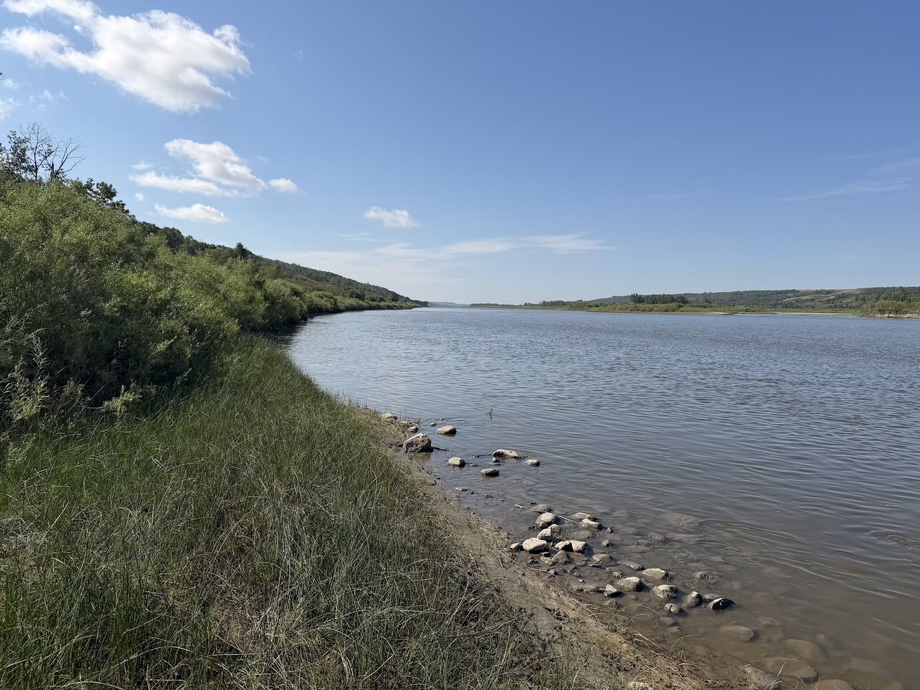 The shoreline of the North Saskatchewan River below the ranch